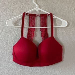 VICTORIA'S SECRET Incredible Padded Red Lace Halter No Wire Bra size 36DD
